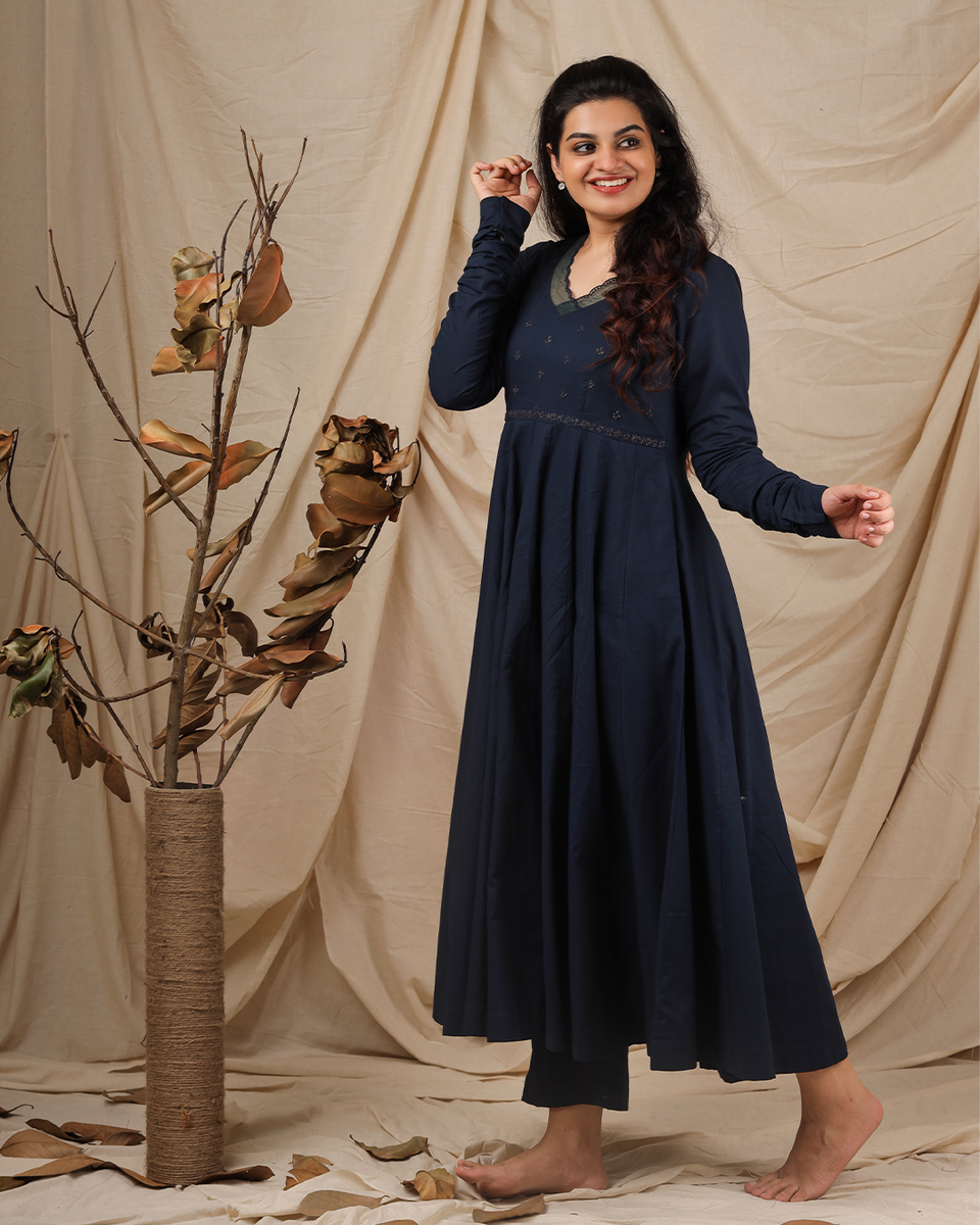 BLUE CHURI SLEEVE ANARKALI JUGALBANDHI
