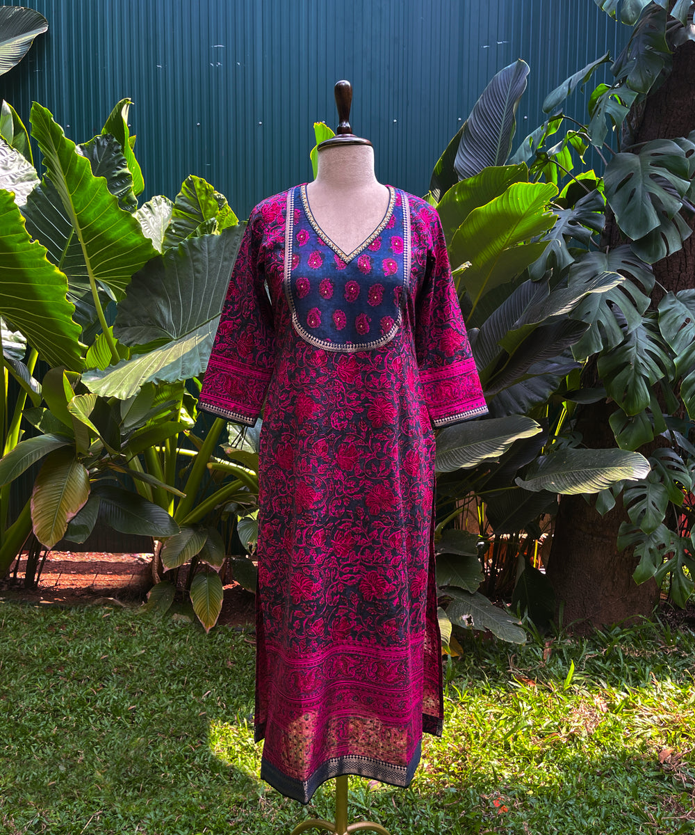 Dhara Majanta Kalamkari Straight Cut Kurta – JUGALBANDHI